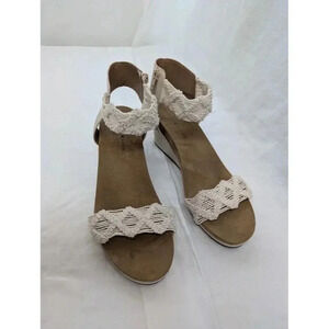 Lucky Brand Kaydyn Ankle Wrap Macrame Wedge Sandals Ivory Off White Sz 10 SH4